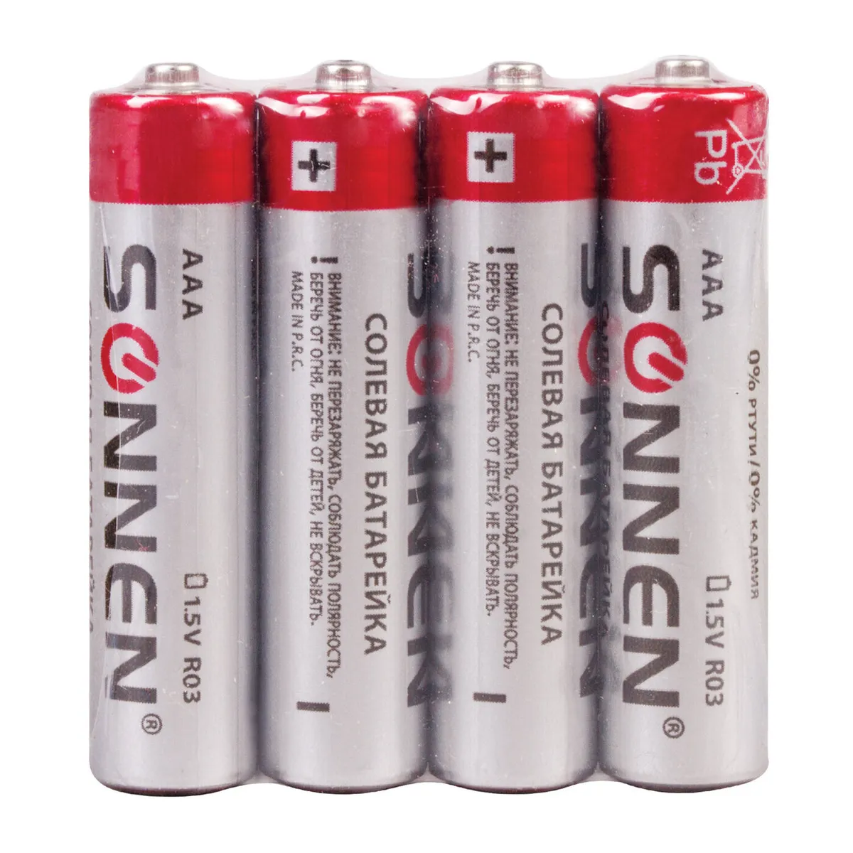 Батарейки Комплект 4 шт, Sonnen, AАА (R03, 24А), солевые, мизинчиковые