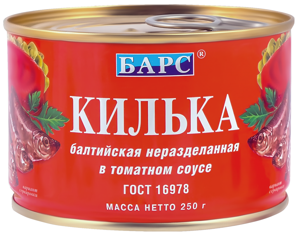 Килька БАРС Балтийская в томатном соусе неразделанная