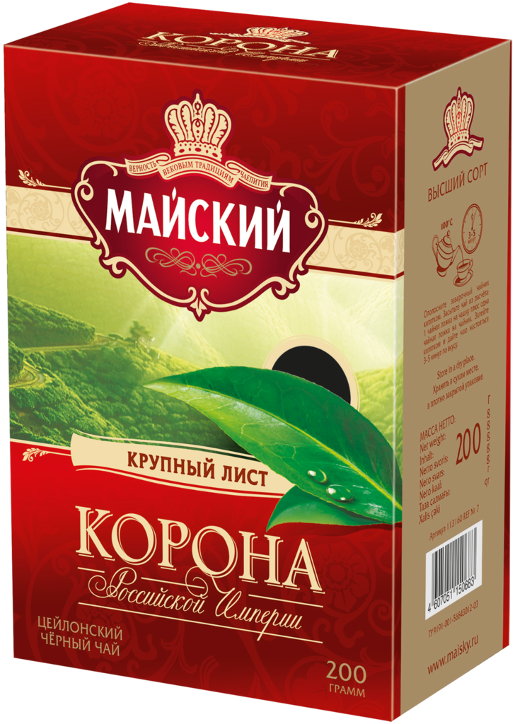 Чай черный МАЙСКИЙ Корона Российской Империи Цейлонский байховый листовой